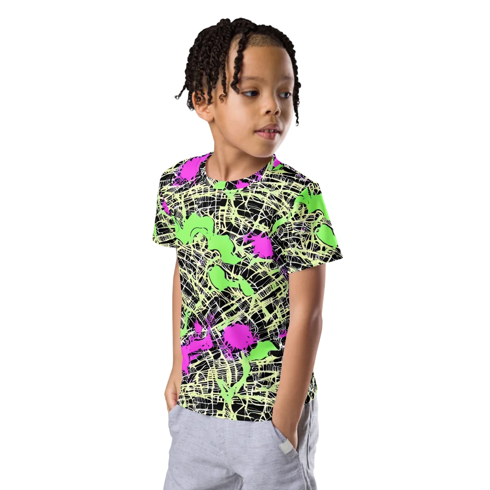 Neon Jungle Riot on Kids Crew Neck T-Shirt — Left Front