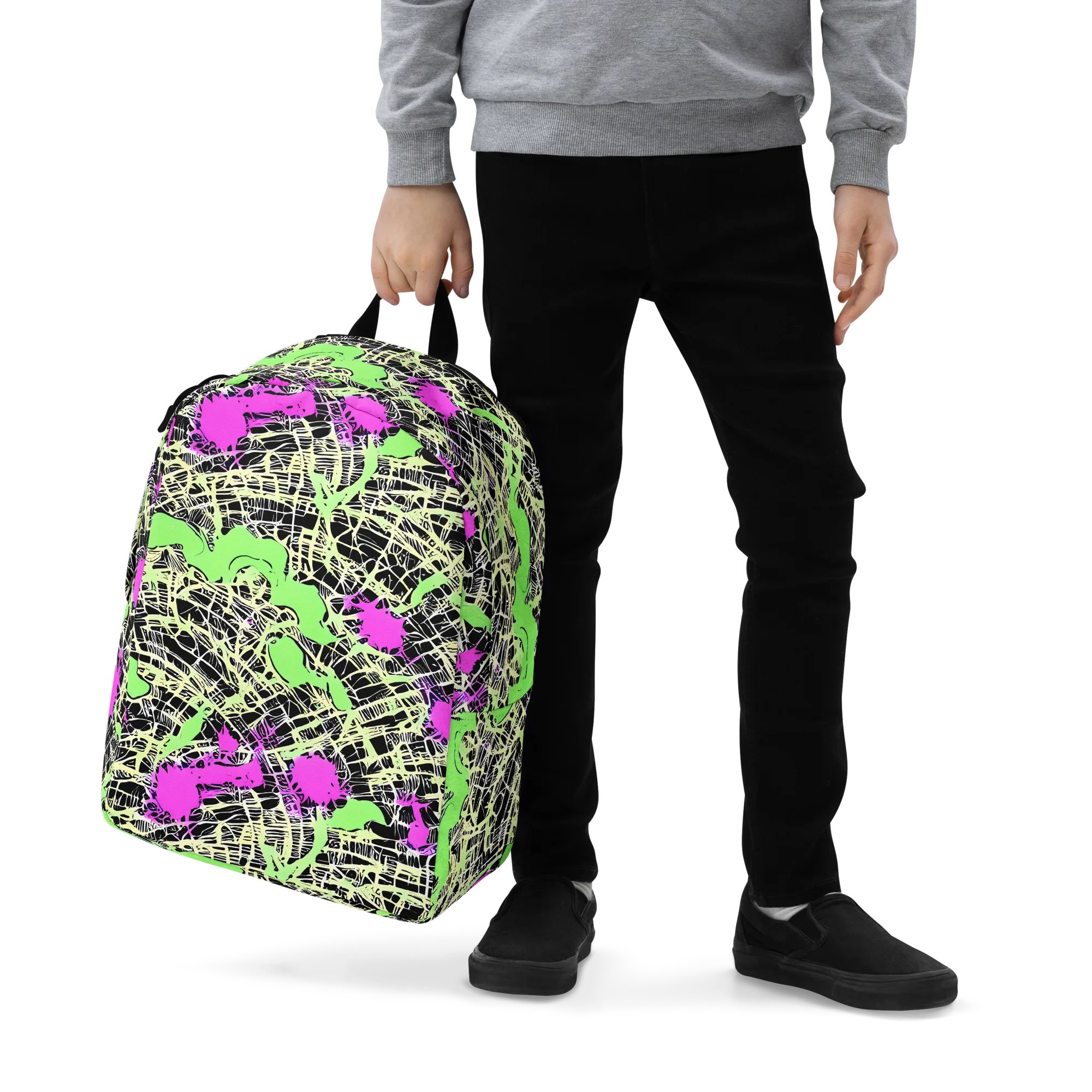 Neon Jungle Riot on Minimalist Backpack — Zoomed-in