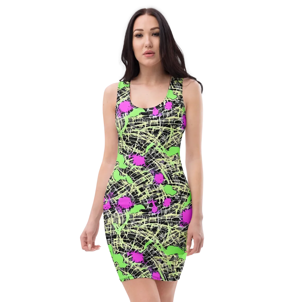 Neon Jungle Riot on Bodycon Dress — Front