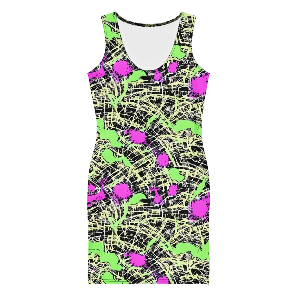 Neon Jungle Riot on Bodycon Dress — Front