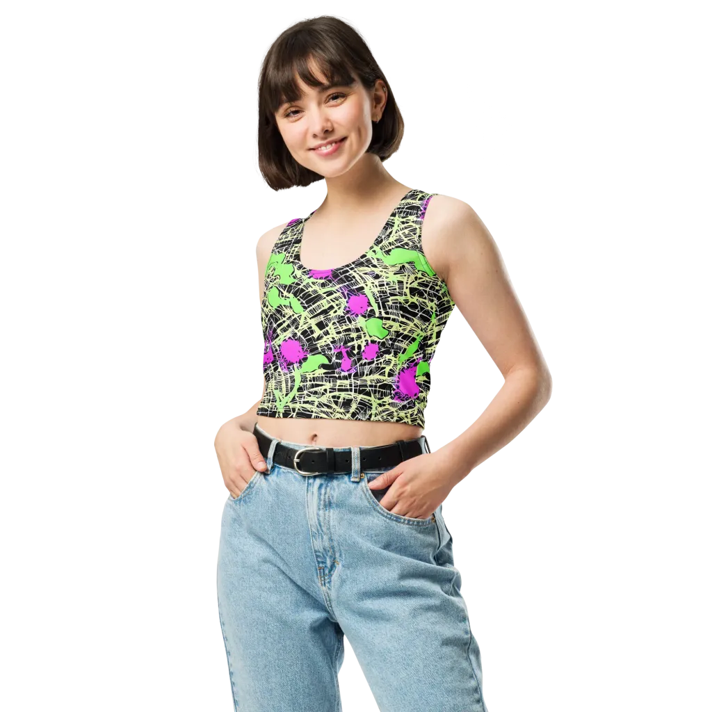 Neon Jungle Riot on Crop Top — Front