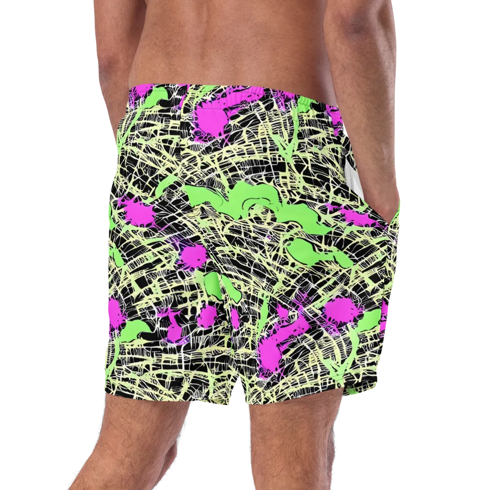 Neon Jungle Riot on Swim Trunks — Right Back