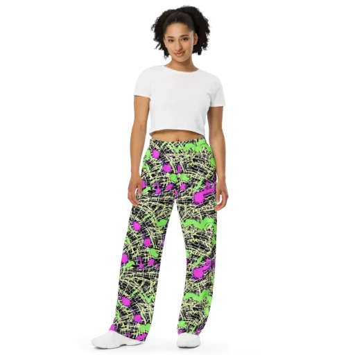 Neon Jungle Riot on a Wide-Leg Pants
