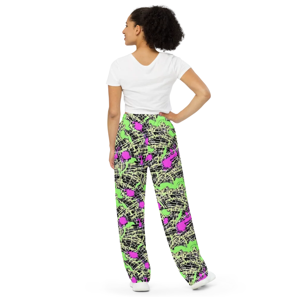 Neon Jungle Riot on Wide-Leg Pants — Back