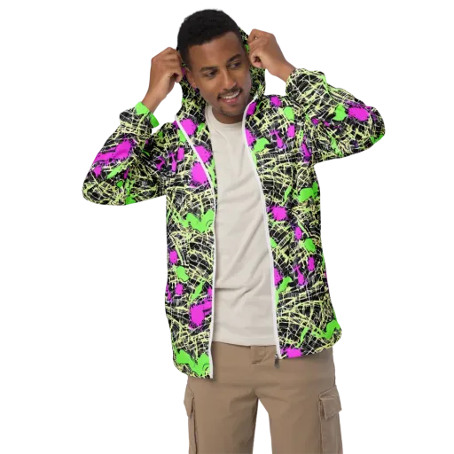 Neon Jungle Riot on a Men's Windbreaker