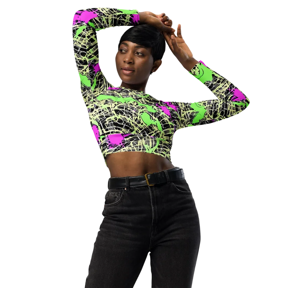 Neon Jungle Riot on Long Sleeve Crop Top — Front