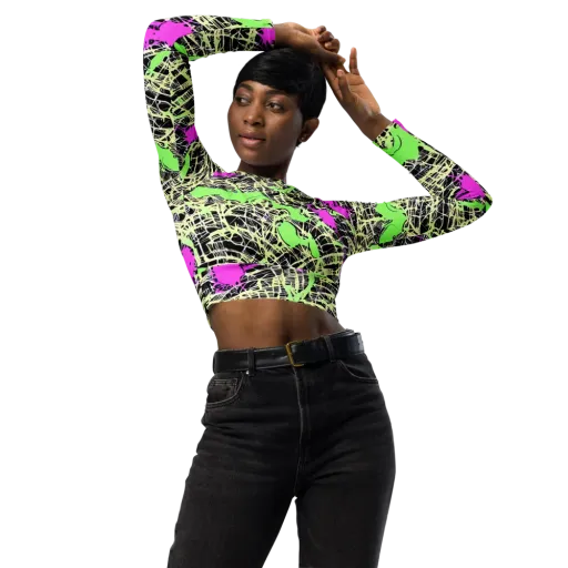 Neon Jungle Riot on a Long Sleeve Crop Top
