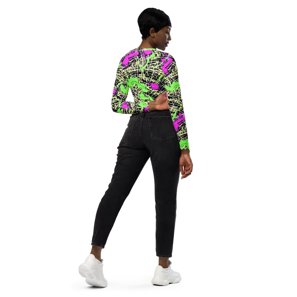 Neon Jungle Riot on Long Sleeve Crop Top — Right Back