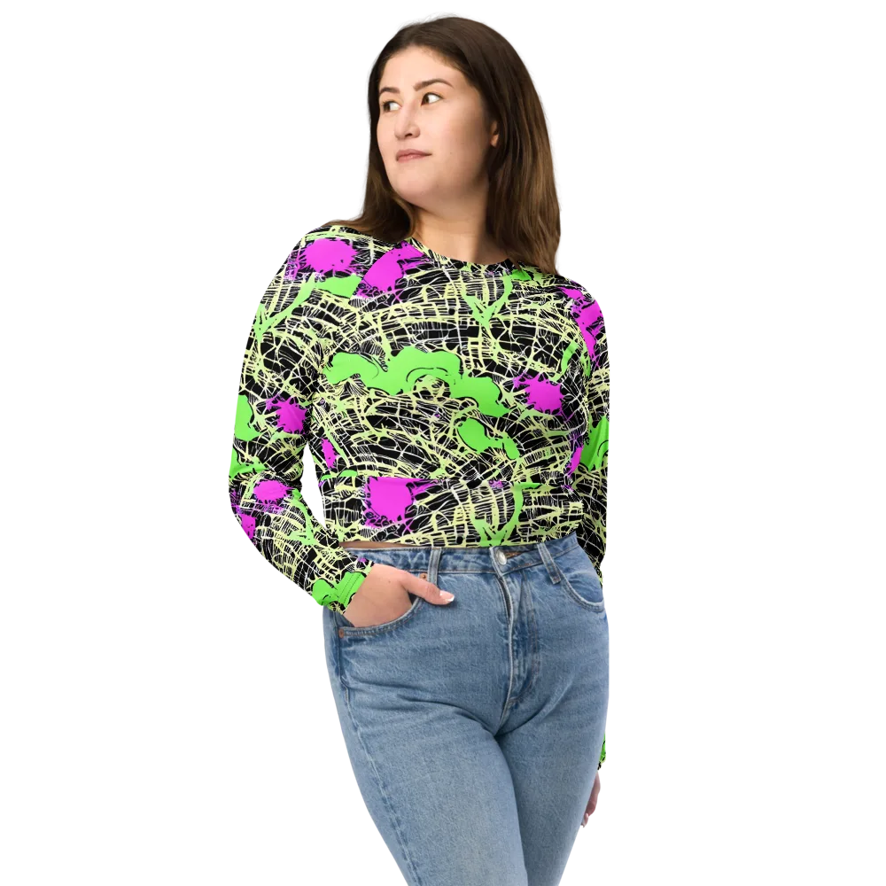 Neon Jungle Riot on Long Sleeve Crop Top — Front
