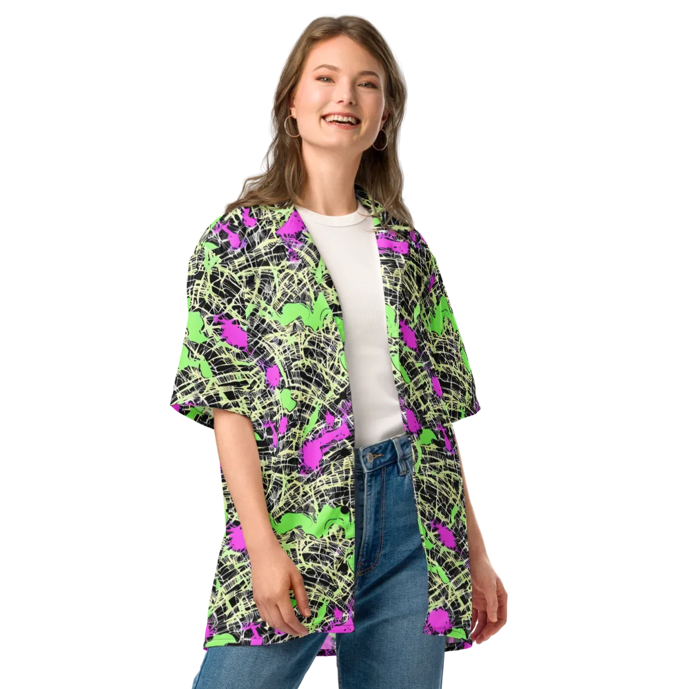 Neon Jungle Riot on Button Shirt — Front