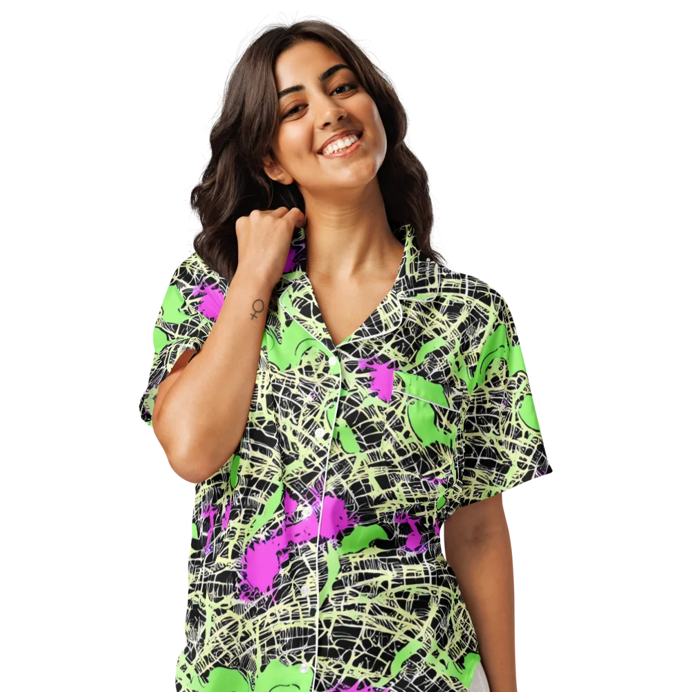 Neon Jungle Riot on Women's Short Sleeve Pajama Top — Front