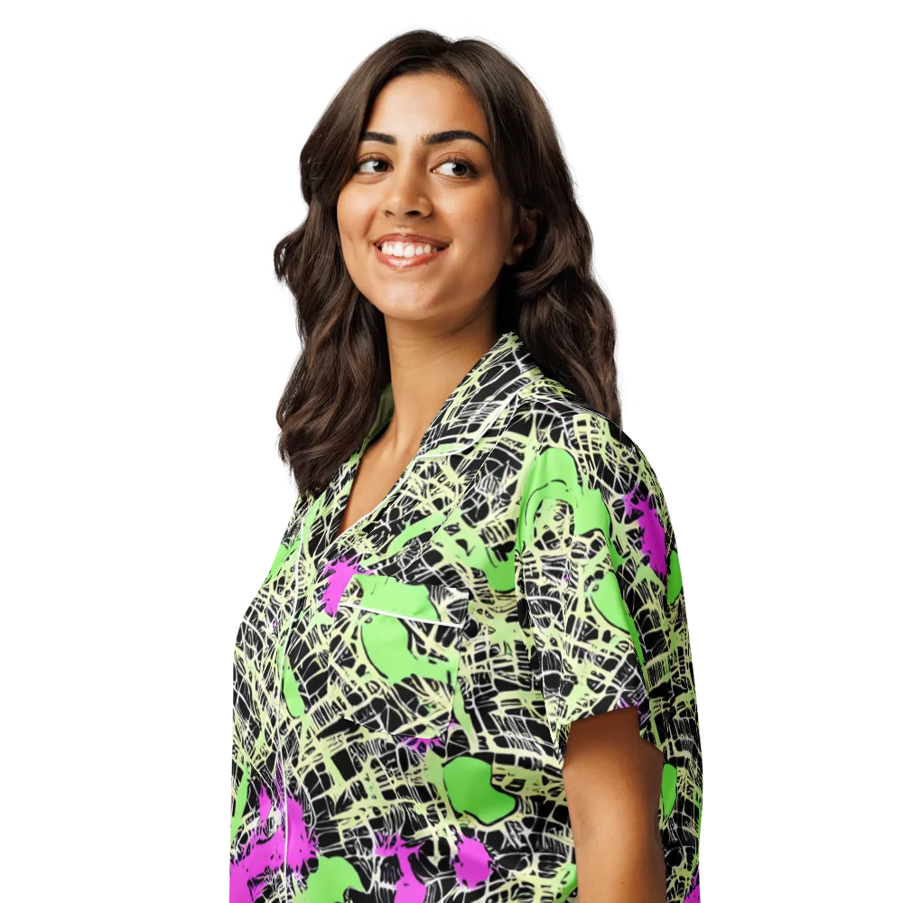 Neon Jungle Riot on Women's Short Sleeve Pajama Top — Left Front