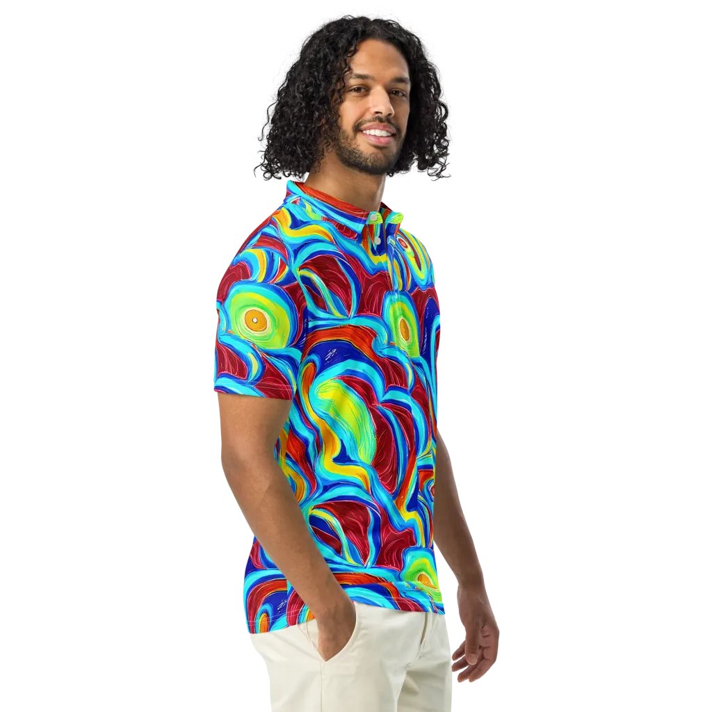 Azure Cyclone on Men's Slim Fit Polo Shirt — Right Front