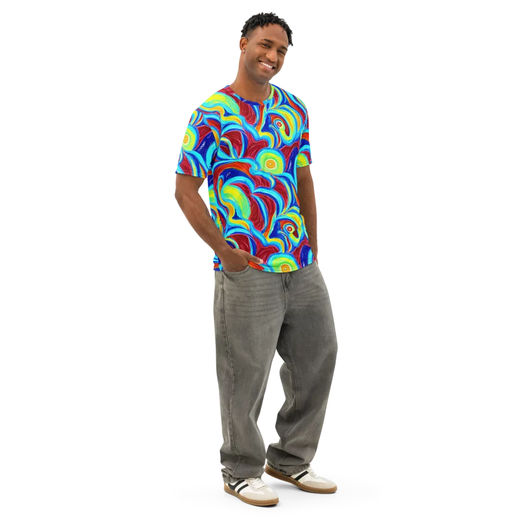 Azure Cyclone on Men's Cotton Crew Neck T-Shirt — Right Front