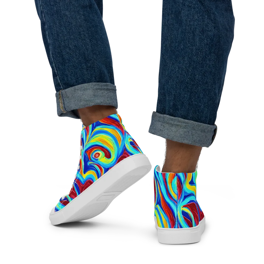 Azure Cyclone on Men's High Top Canvas Shoes — Back