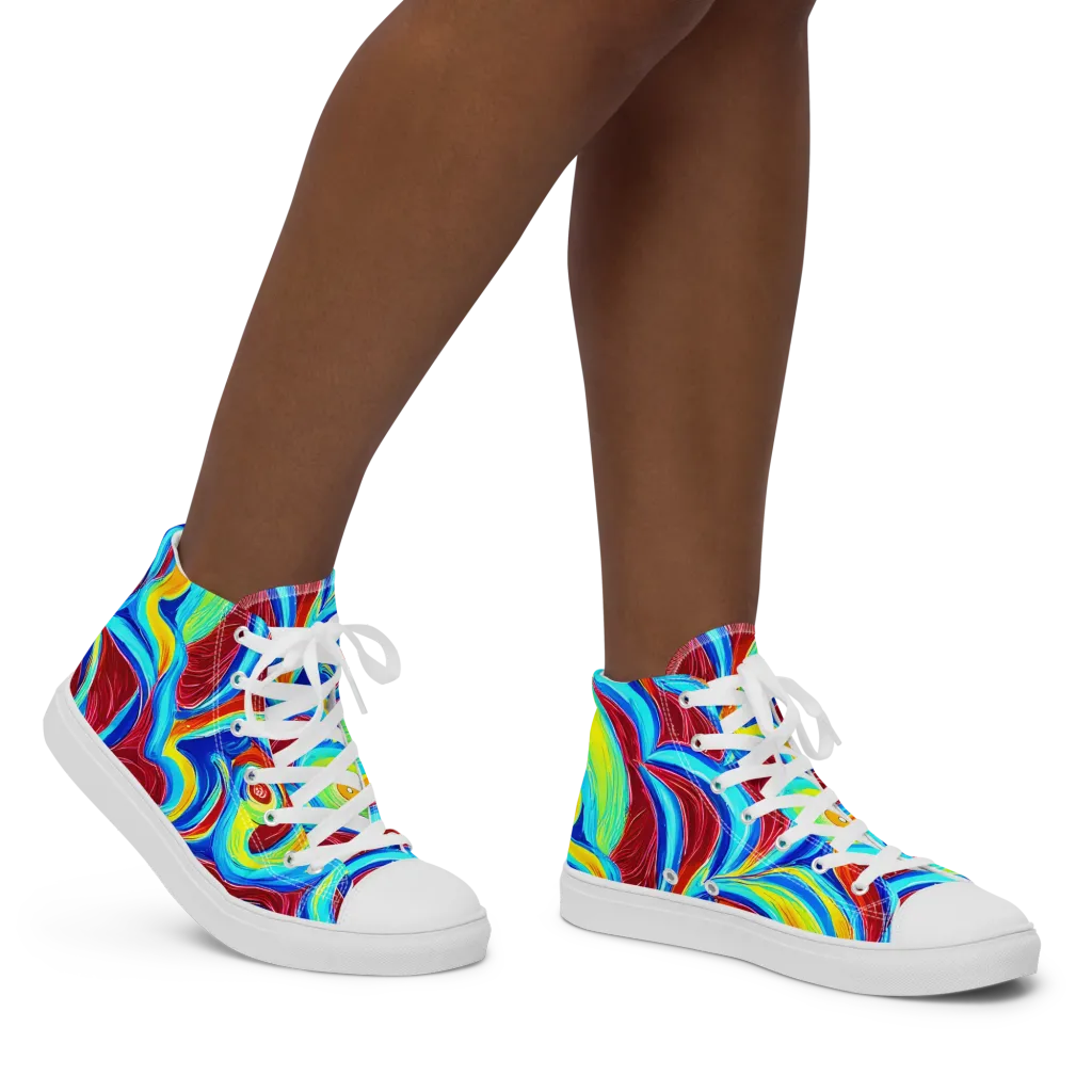 Azure Cyclone on Women's High Top Canvas Shoes — Right