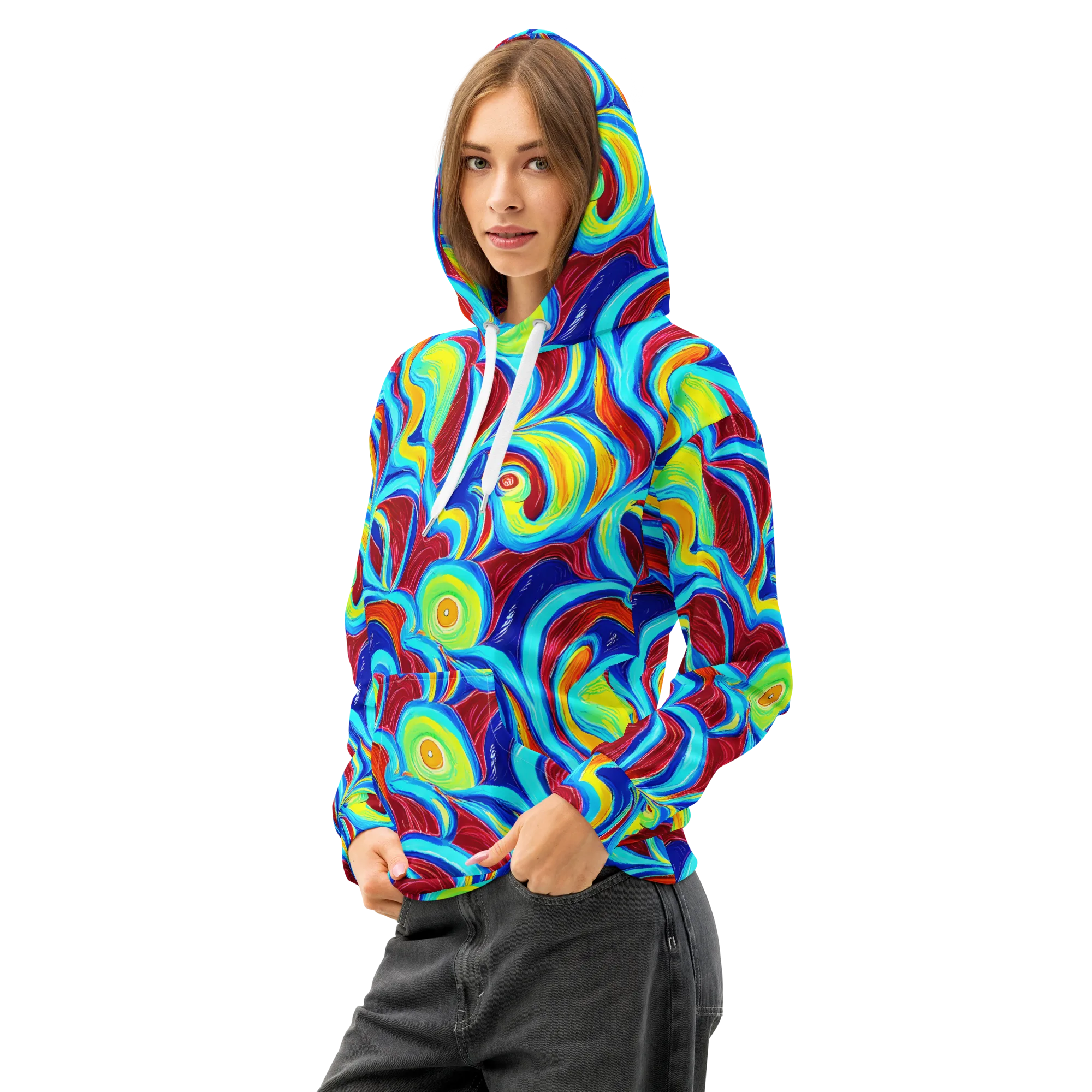 Azure Cyclone on Cotton Hoodie — Left Front
