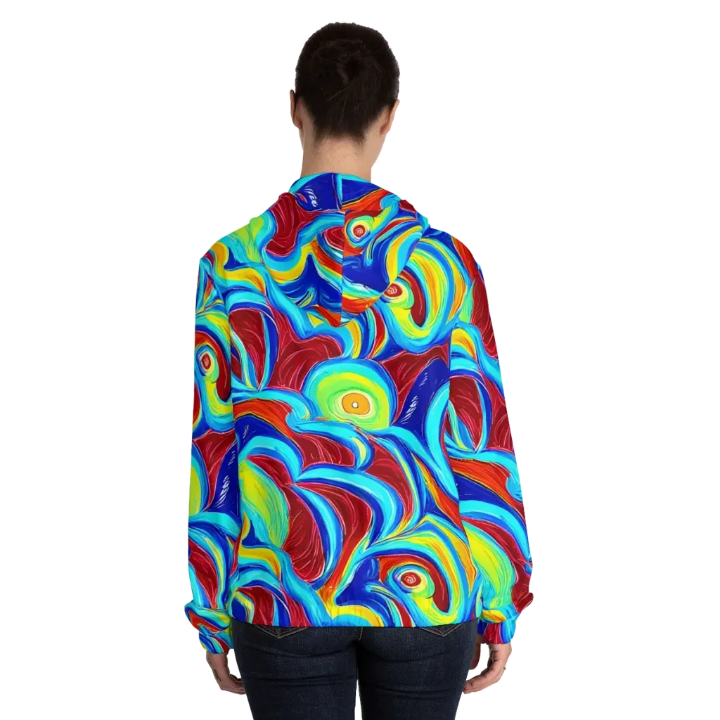 Azure Cyclone on Women's Full-Zip Hoodie — Back On Person