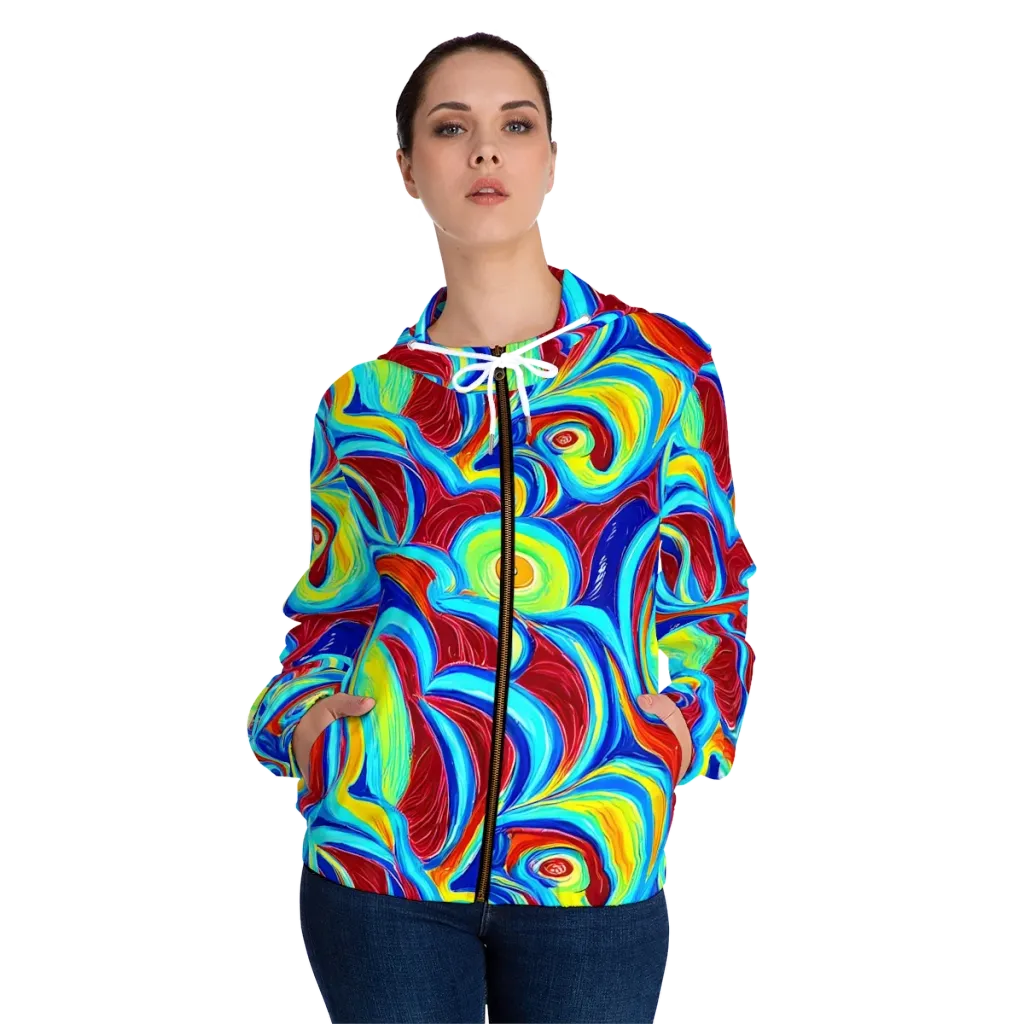 Azure Cyclone on Women's Full-Zip Hoodie — Front On Person
