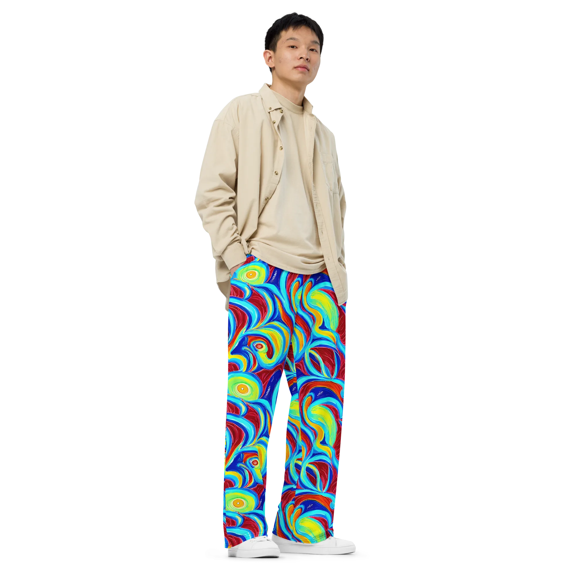 Azure Cyclone on Wide-Leg Pants — Right Front