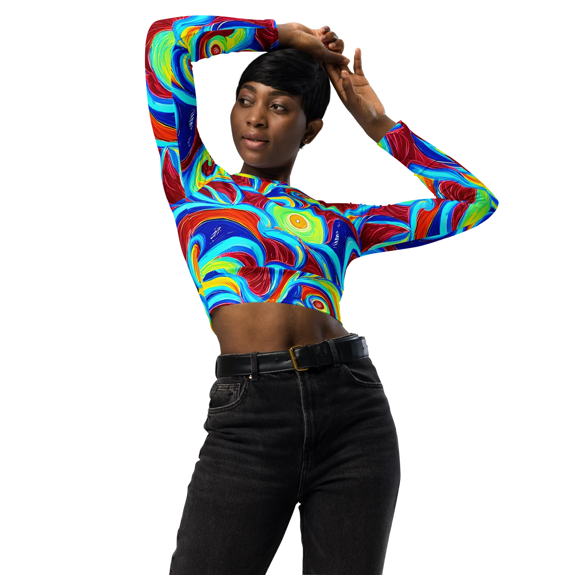 Azure Cyclone on Long Sleeve Crop Top — Front