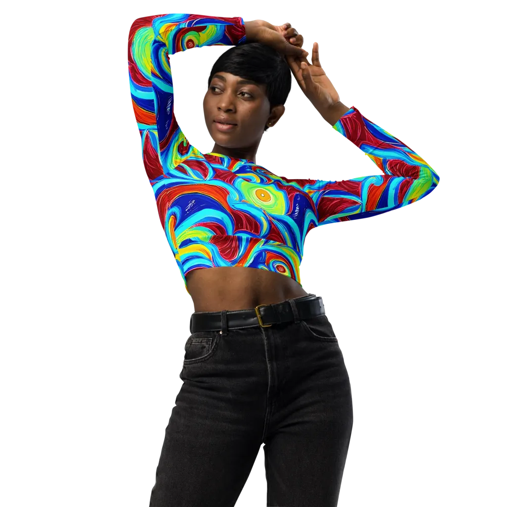 Azure Cyclone on Long Sleeve Crop Top — Front