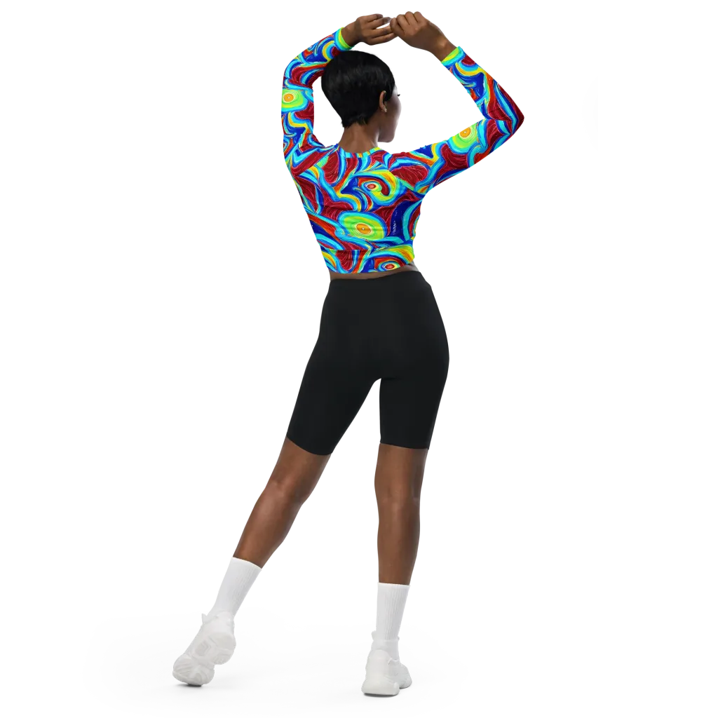 Azure Cyclone on Long Sleeve Crop Top — Back