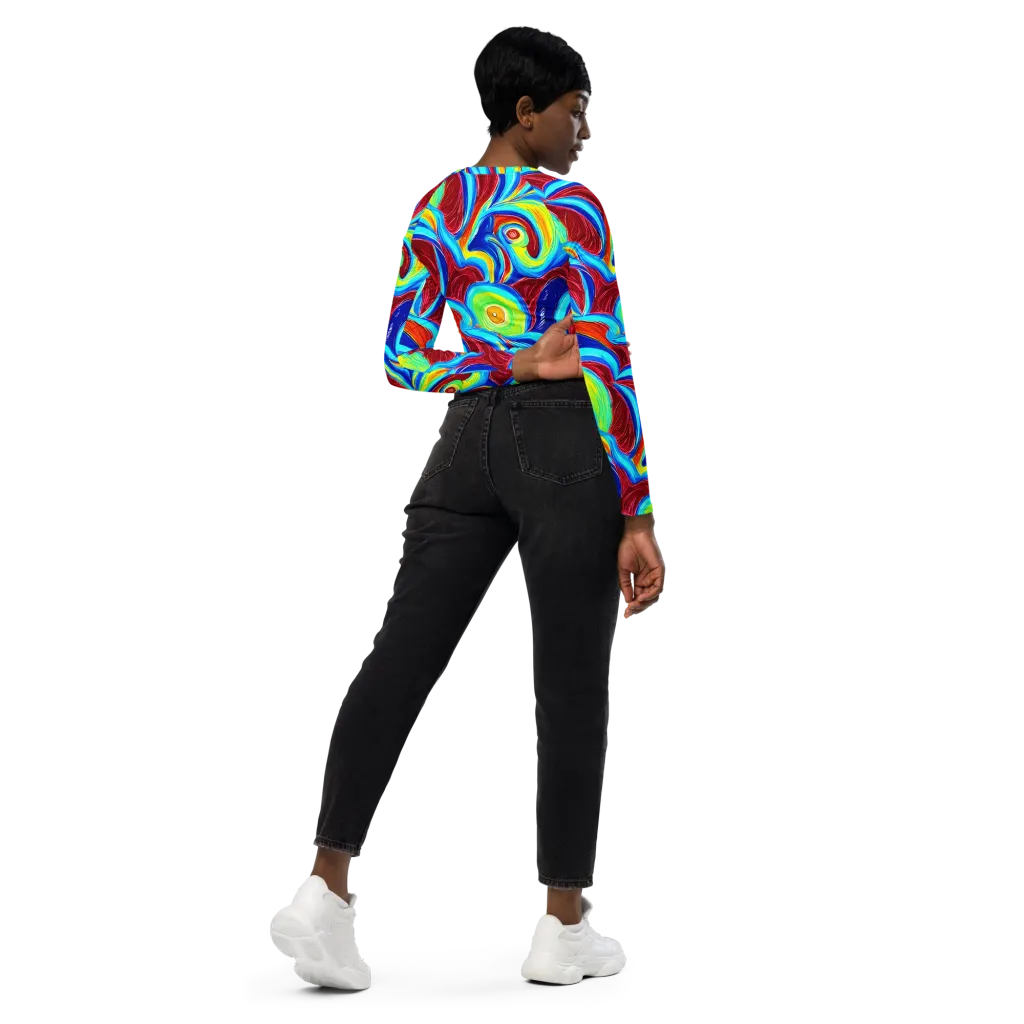 Azure Cyclone on Long Sleeve Crop Top — Right Back
