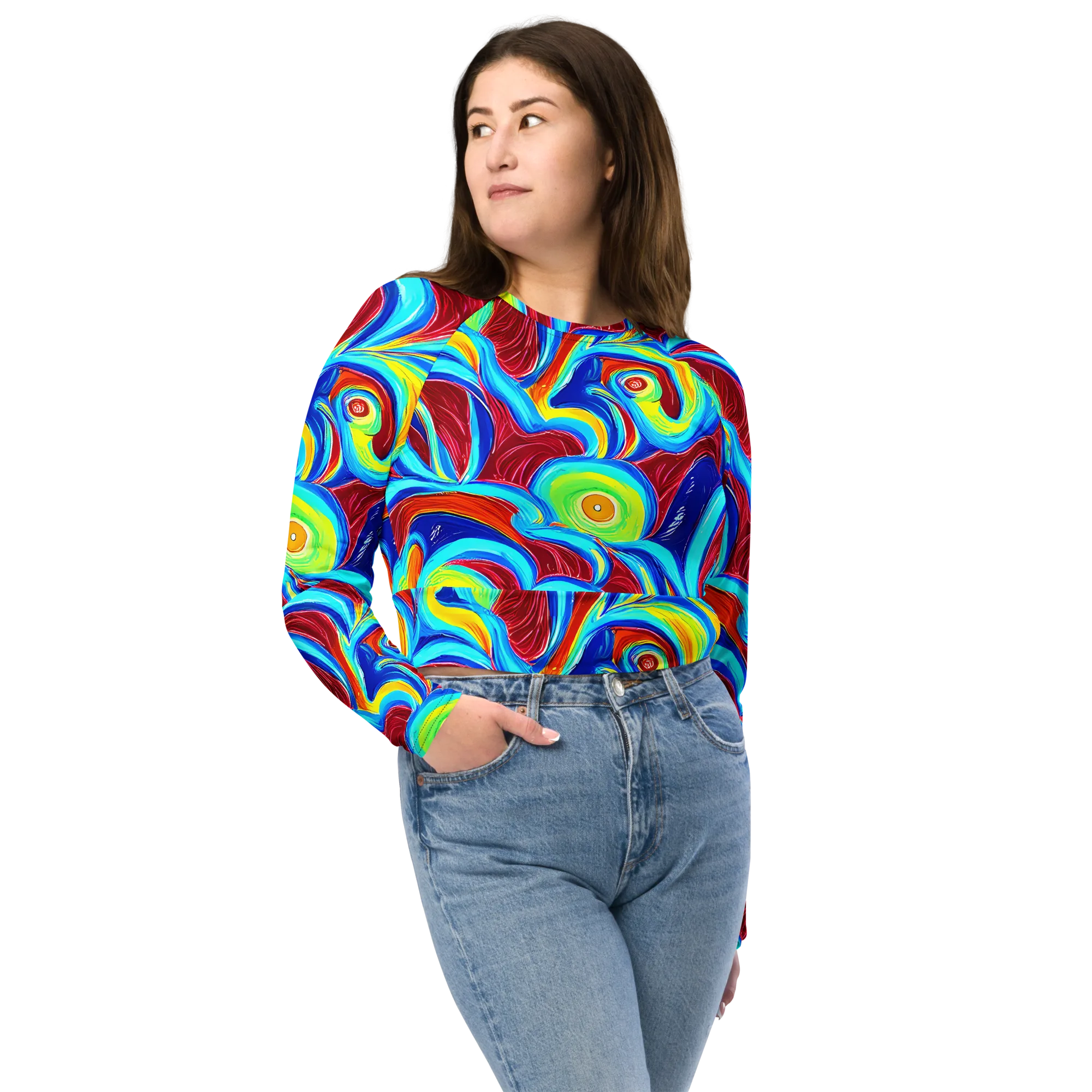Azure Cyclone on Long Sleeve Crop Top — Front
