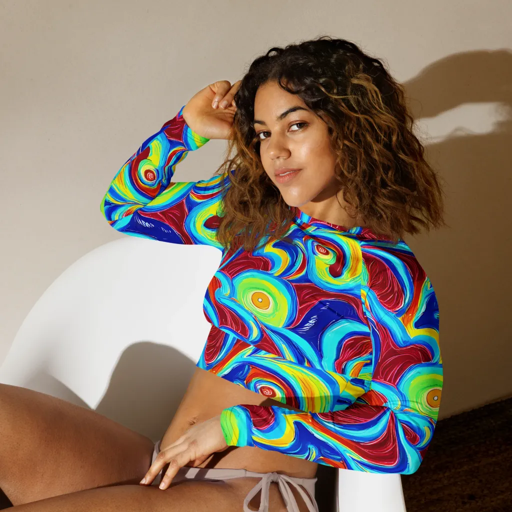 Azure Cyclone on Long Sleeve Crop Top — Left Front