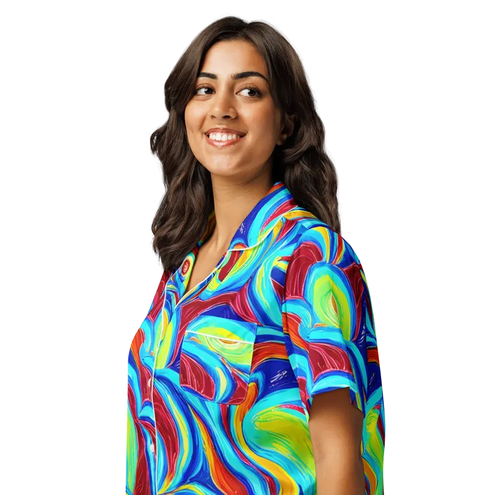 Azure Cyclone on Women's Short Sleeve Pajama Top — Left Front