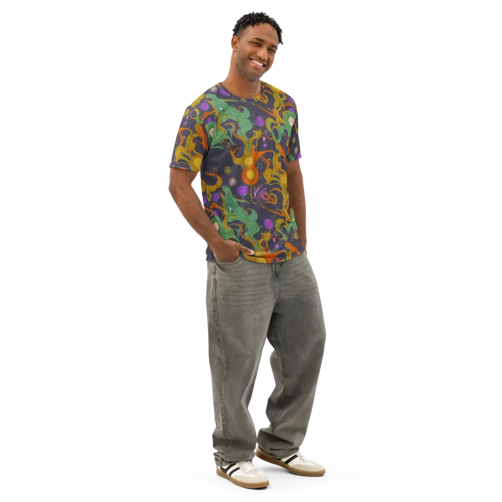 Stellar Marbling on Men's Cotton Crew Neck T-Shirt — Right Front