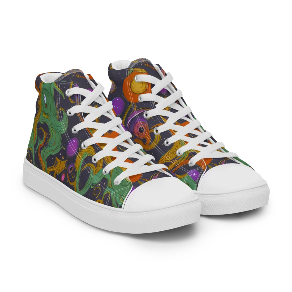 Stellar Marbling on Men's High Top Canvas Shoes — Right Front