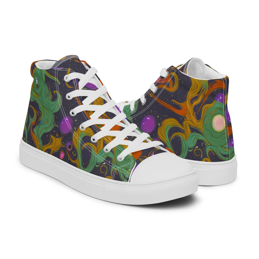 Stellar Marbling on Men's High Top Canvas Shoes — Right