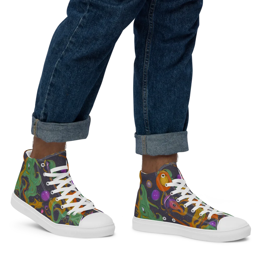 Stellar Marbling on Men's High Top Canvas Shoes — Right