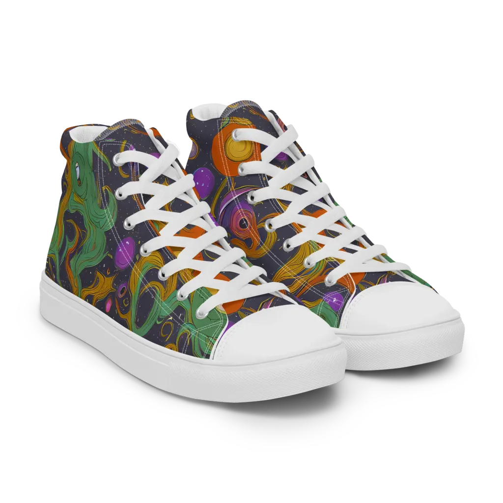 Stellar Marbling on Women's High Top Canvas Shoes — Right Front
