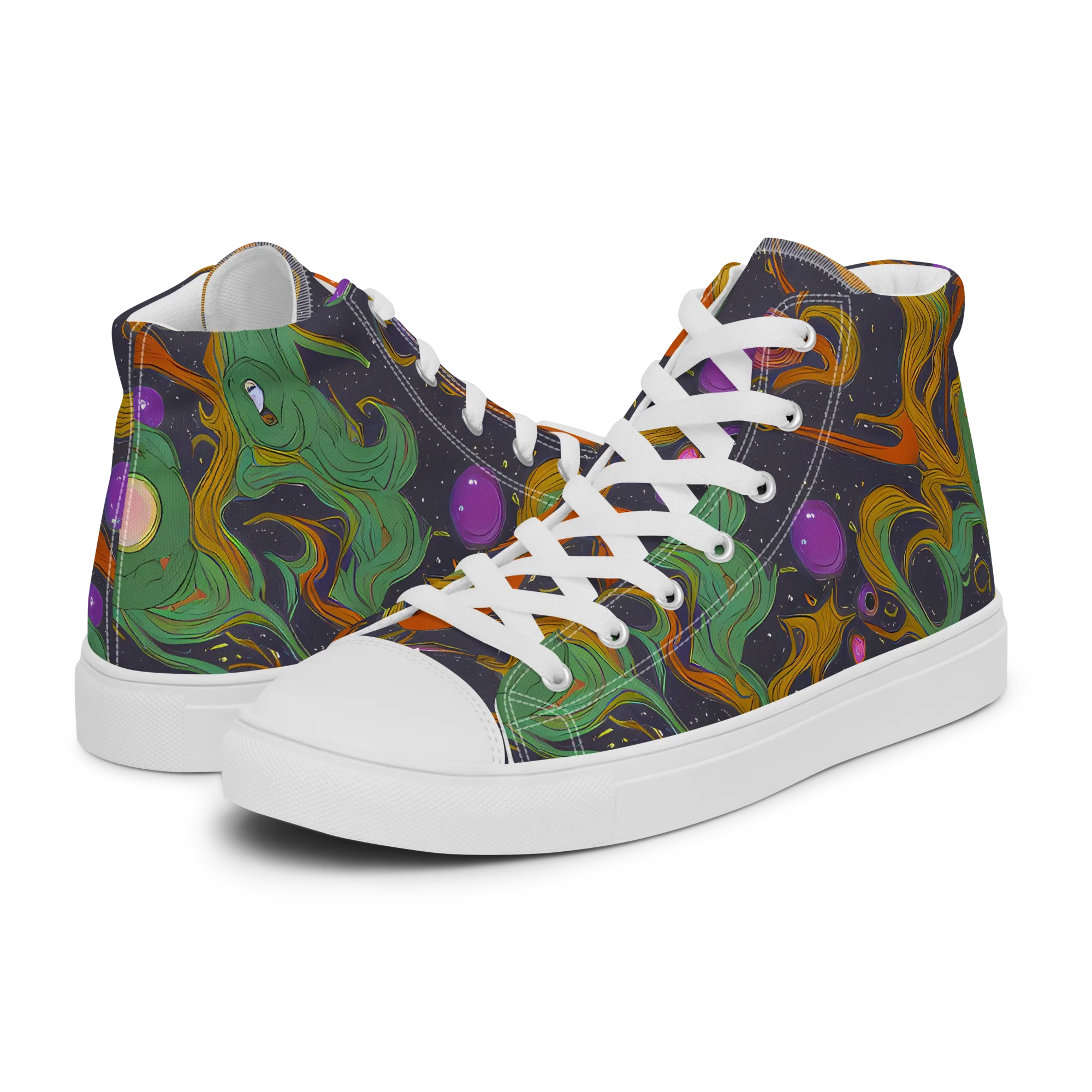 Stellar Marbling on Women's High Top Canvas Shoes — Left