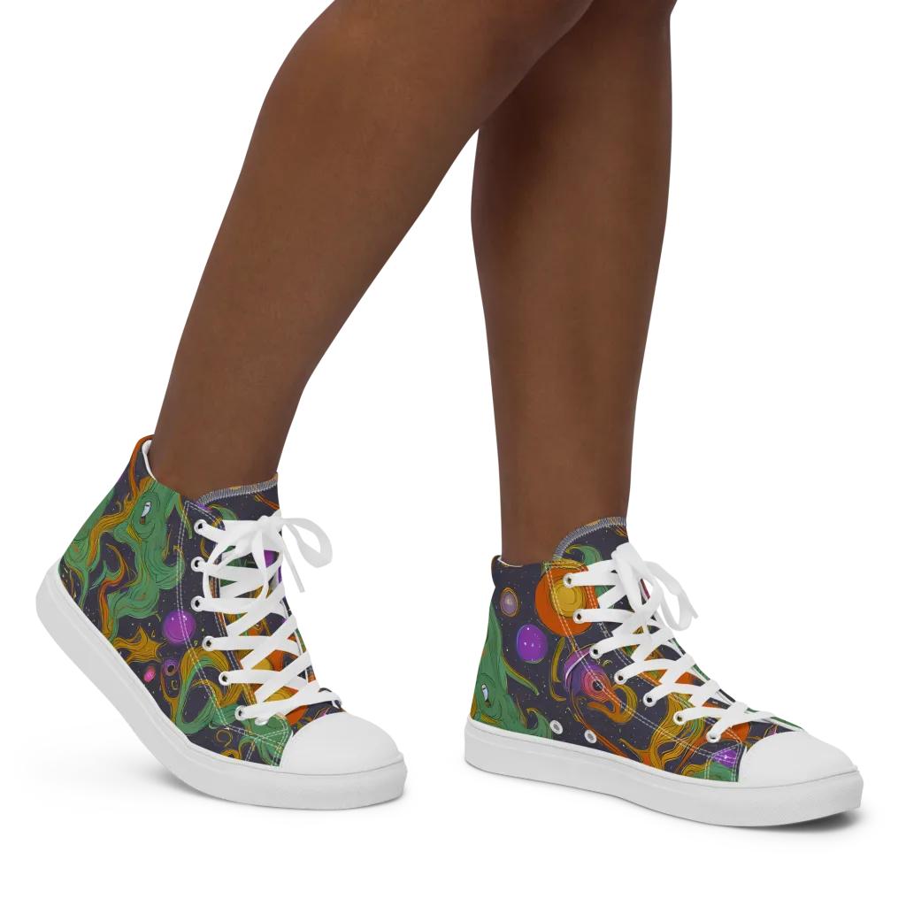 Stellar Marbling on Women's High Top Canvas Shoes — Right