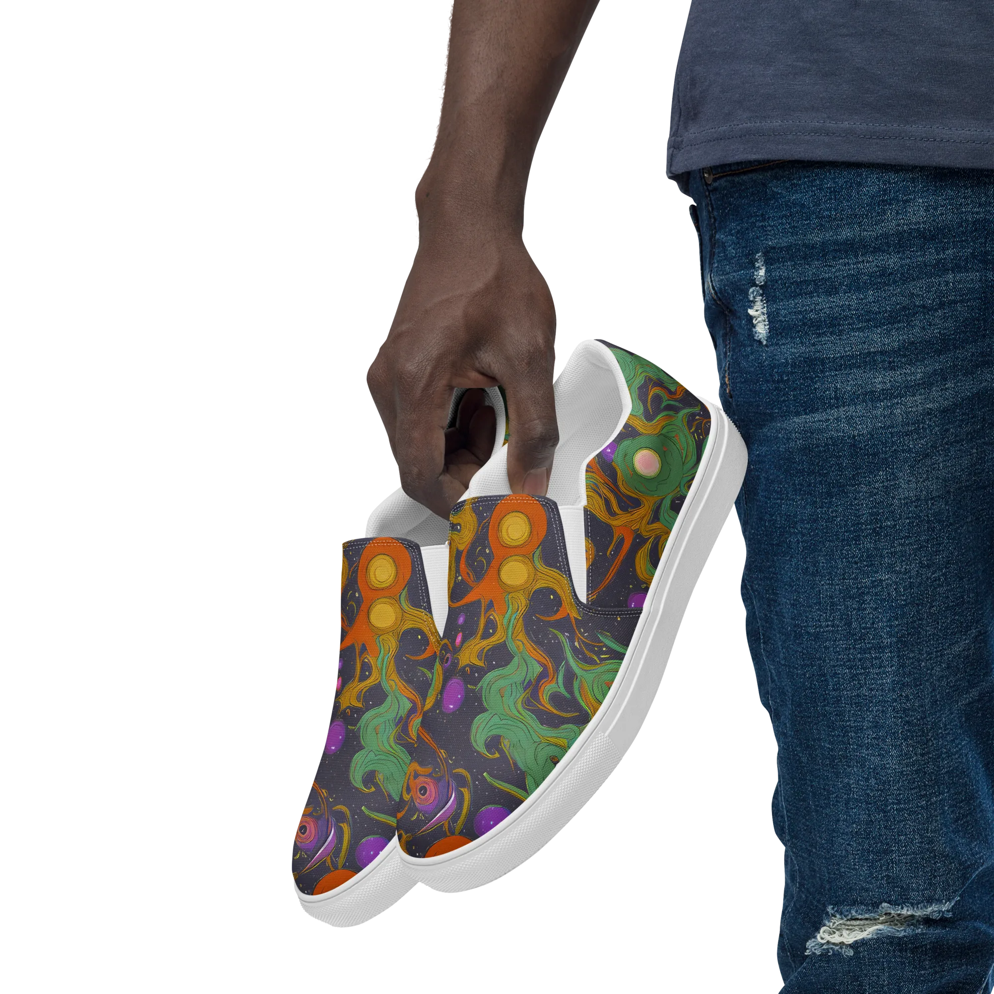 Stellar Marbling on Men's Slip-On Canvas Shoes — Left Front