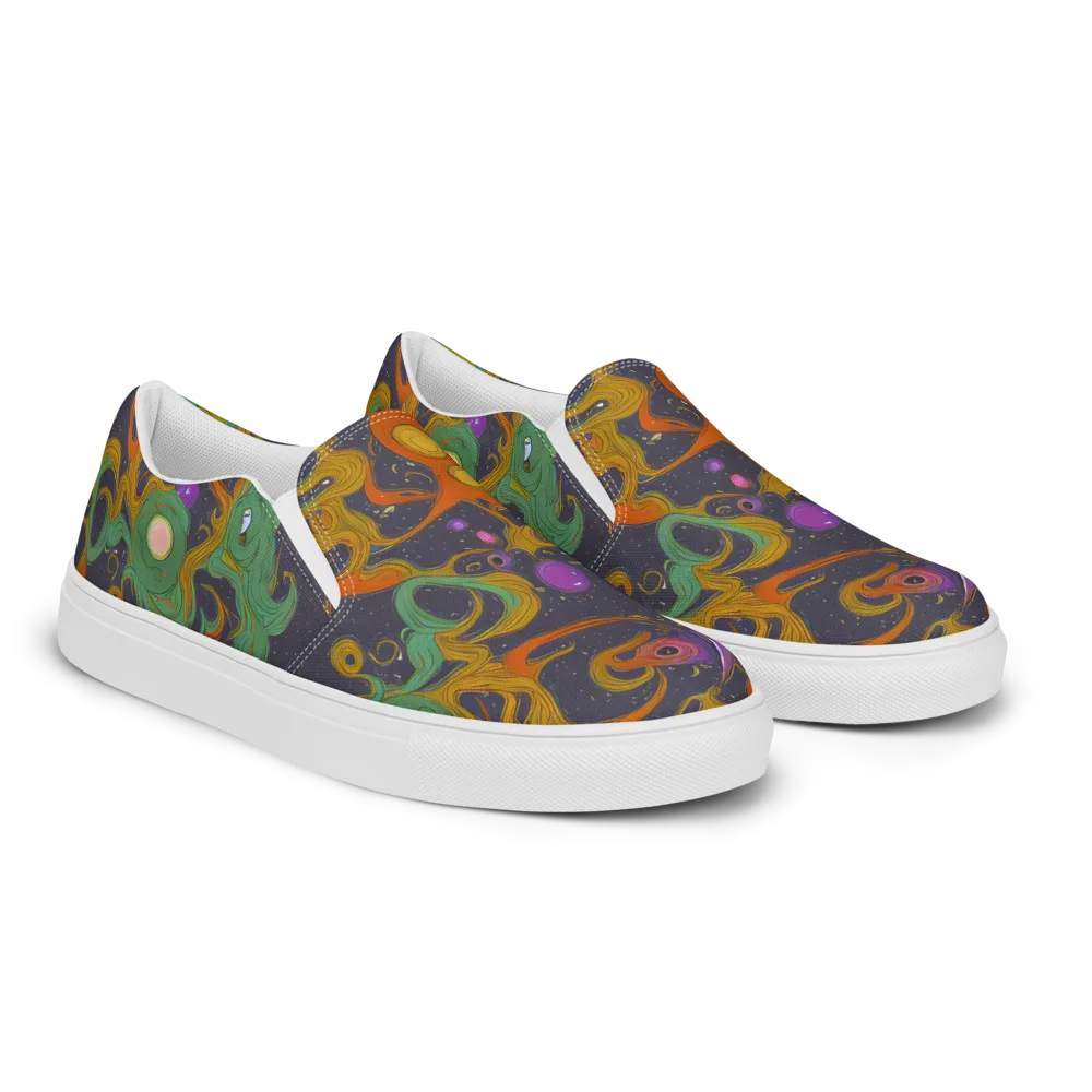 Stellar Marbling on Women's Slip-On Canvas Shoes — Right Front