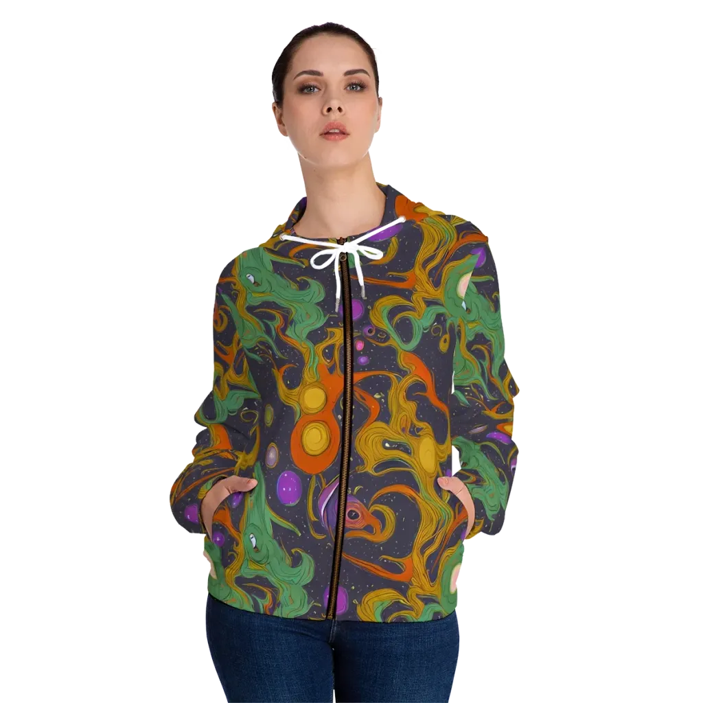Stellar Marbling on Women's Full-Zip Hoodie — Front On Person