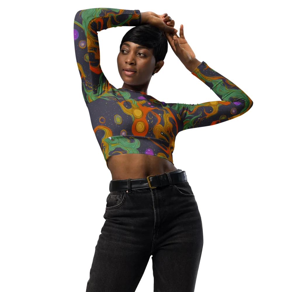 Stellar Marbling on Long Sleeve Crop Top — Front