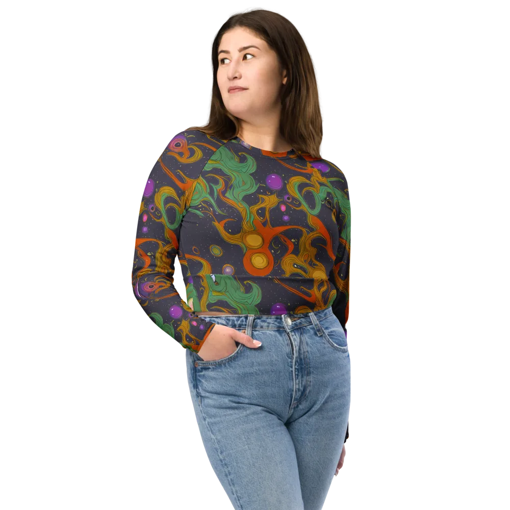 Stellar Marbling on Long Sleeve Crop Top — Front
