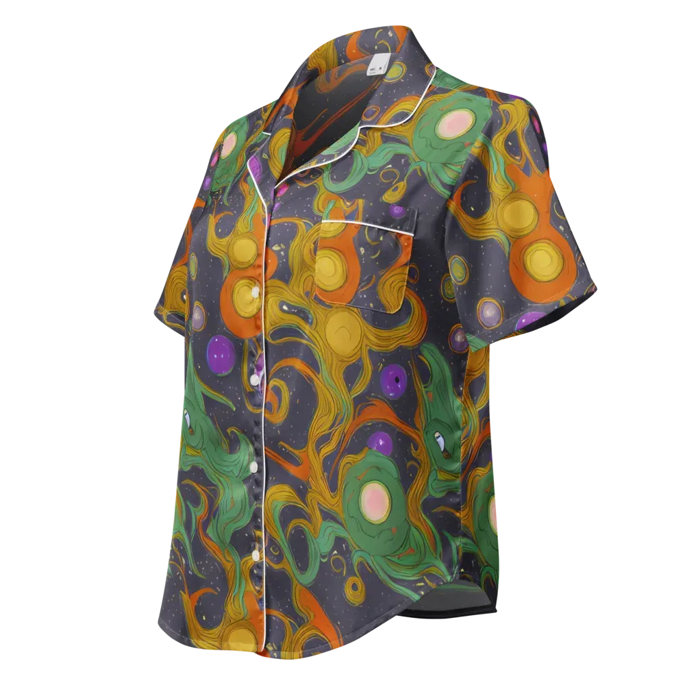 Stellar Marbling on Women's Short Sleeve Pajama Top — Left Front