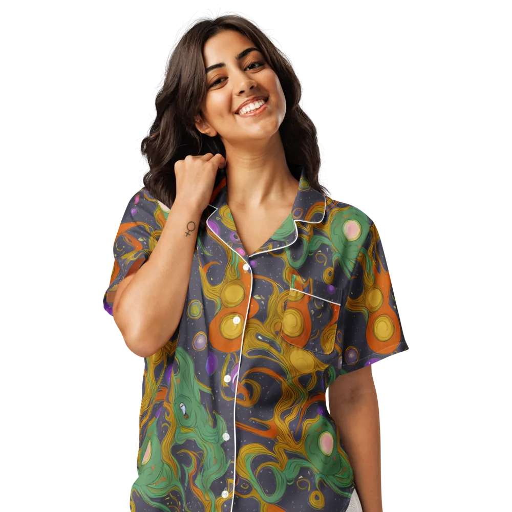 Stellar Marbling on Women's Short Sleeve Pajama Top — Front