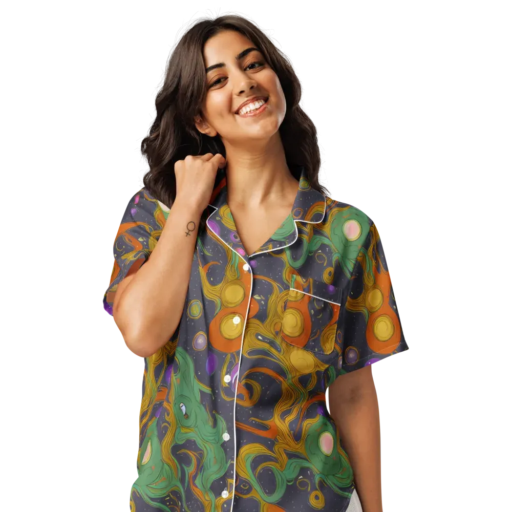 Stellar Marbling on Women's Short Sleeve Pajama Top — Front