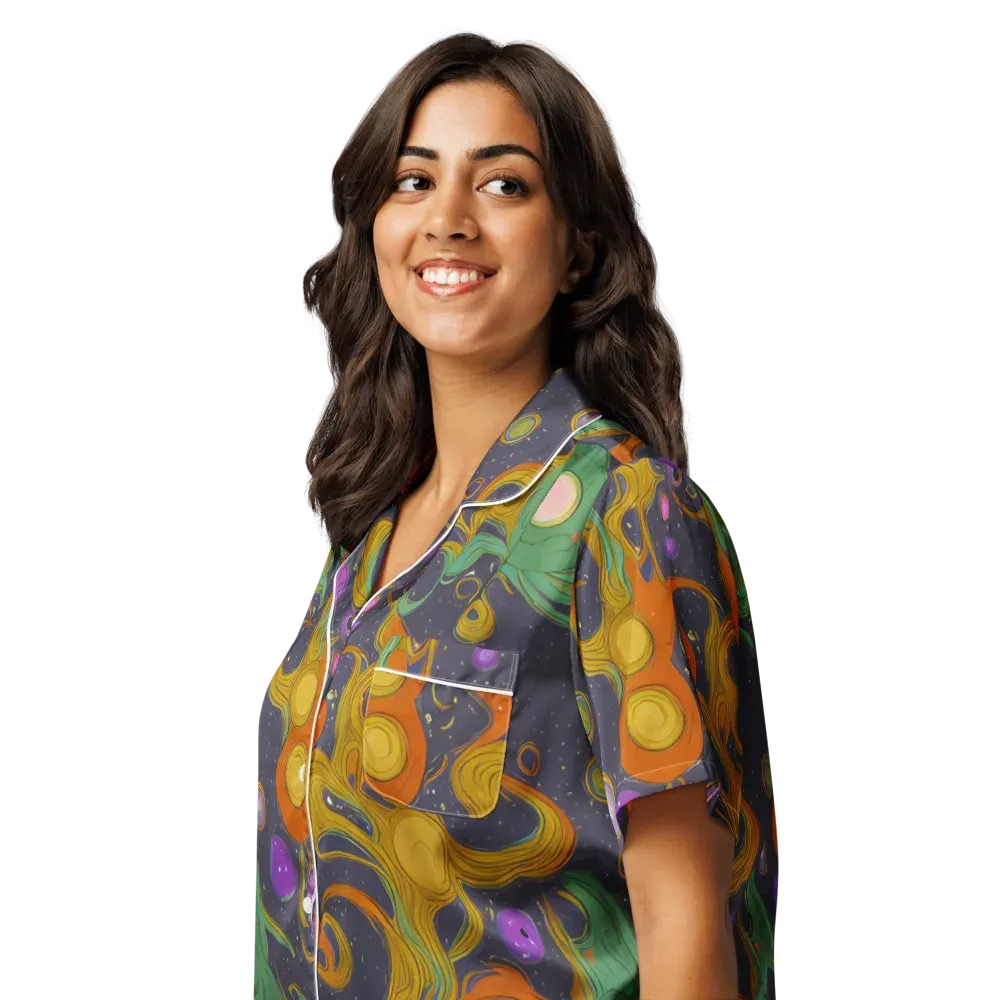 Stellar Marbling on Women's Short Sleeve Pajama Top — Left Front