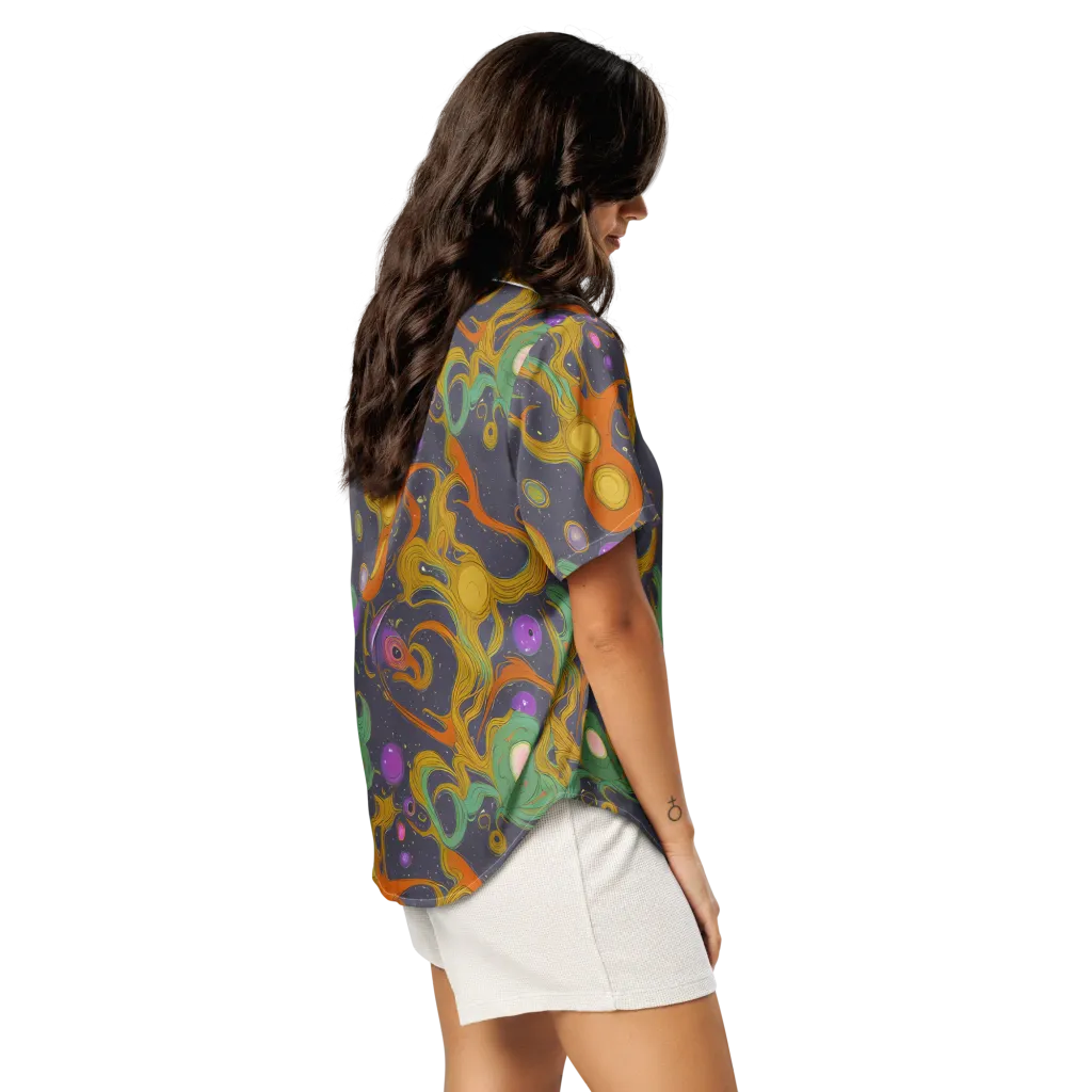 Stellar Marbling on Women's Short Sleeve Pajama Top — Right Back