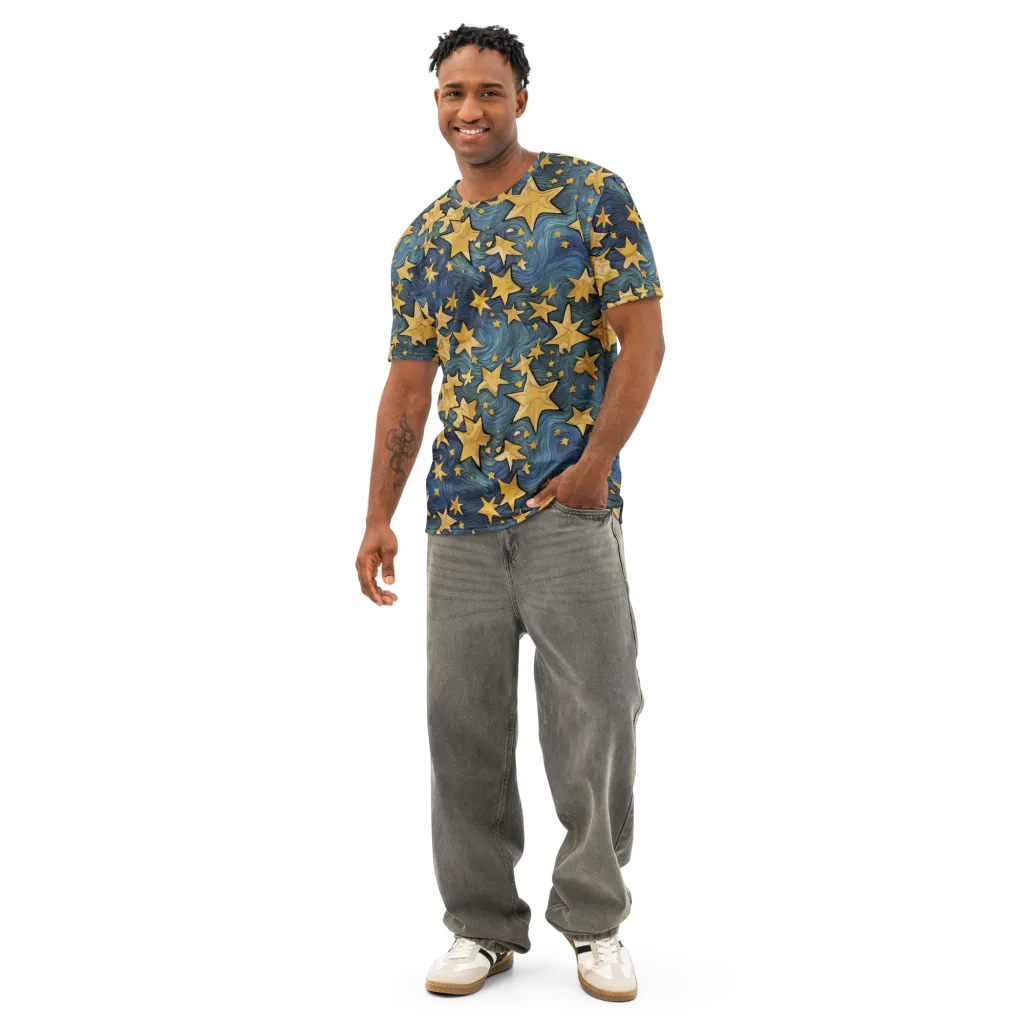Midnight Starflow on Men's Cotton Crew Neck T-Shirt — Front