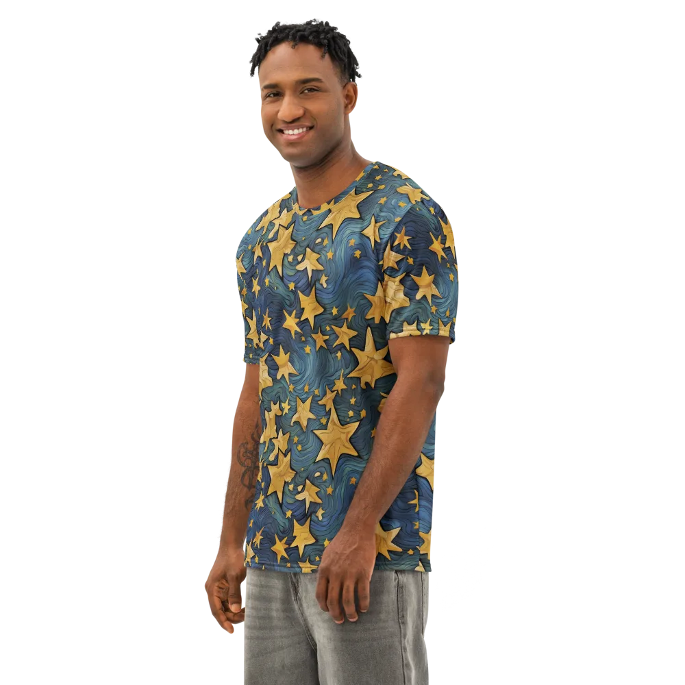 Midnight Starflow on Men's Cotton Crew Neck T-Shirt — Left Front